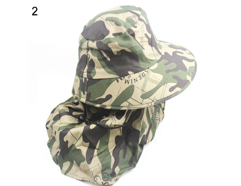 Unisex Camo Anti-UV Breathable Wide Brim Outdoor Fishing Hat with Face Neck Flap - 2#