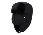 Unisex Thickened Plush Lei Feng Hat Outdoor Ear Protection Windproof Warm Cap - Black