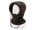Unisex Winter Warm Collar Knitted Hat Windproof Ear Protection Dual-use Cap - Coffee