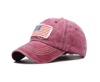 Unisex Vintage American National Flag Ripped Anti UV Ponytail Hat Baseball Cap - Red