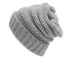 Unisex Winter Thick Warm Stretchy Woolen Yarn Knitted Beanie Hat Headwear - Light Grey