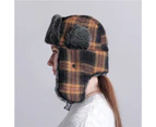 Unisex Ear Warmer Thick Winter Lei Feng Lattice Plaid Trapper Hat for Cycling - Yellow