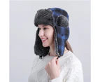 Unisex Ear Warmer Thick Winter Lei Feng Lattice Plaid Trapper Hat for Cycling - Blue