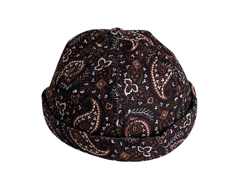 Unisex Retro Flower Hat Cotton Hip-hop Beanie Adjustable Beret Cap Headwear - Black