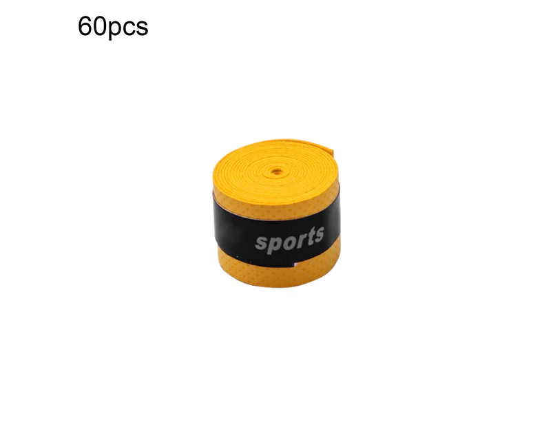 60Pcs Racket Sweatband Self-adhesive Perforated Edge Replacement Anti-Skid Sweat Tape for Tennis Racket-Yellow