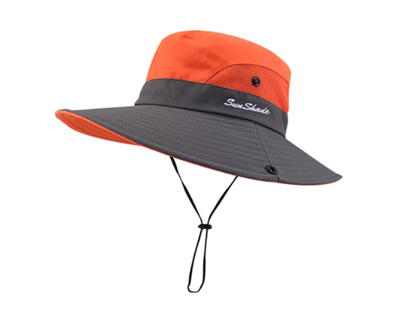 Summer Folding Portable Wide Brim Fishing Hiking Climbing Sun Hat Bucket Cap  Orange Grey
