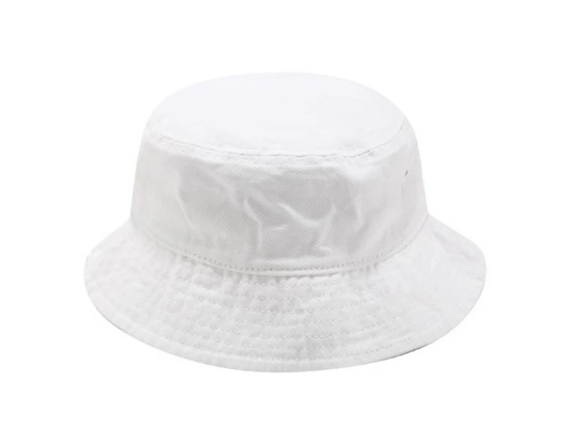 Casual Men Women Wide Brim Anti Sun Cotton Flat Cap Denim Bucket Hat - White