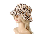 Bucket Hat Leopard Print Foldable Autumn Winter Thickened Plush Windproof Fisherman Cap - 6