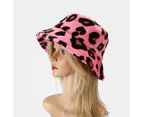 Bucket Hat Leopard Print Foldable Autumn Winter Thickened Plush Windproof Fisherman Cap - 1