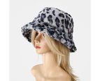 Bucket Hat Leopard Print Foldable Autumn Winter Thickened Plush Windproof Fisherman Cap - 8