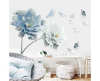 Large White Blue Flower Lotus Butterfly Removable Wall Stickers 3D Wall Art Decals Mural Art for Living Room Bedroom Home Decor-Black