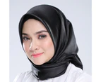 Women Headscarf Square Imitation Silk Scarf Head Wrap Shawl for Daily Life - Black