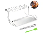 Chicken Leg Wing Grill Rack, 14 Slots Stainless Steel Roaster Stand with Drip Pan, Kitchen Tong and Silicone Basting Brush