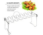 Chicken Leg Wing Grill Rack, 14 Slots Stainless Steel Roaster Stand with Drip Pan, Kitchen Tong and Silicone Basting Brush