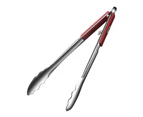 Food Tongs Easy to Operate Long Handle 304 Stainless Steel Cooking Buffet Clip for Kitchen - Red