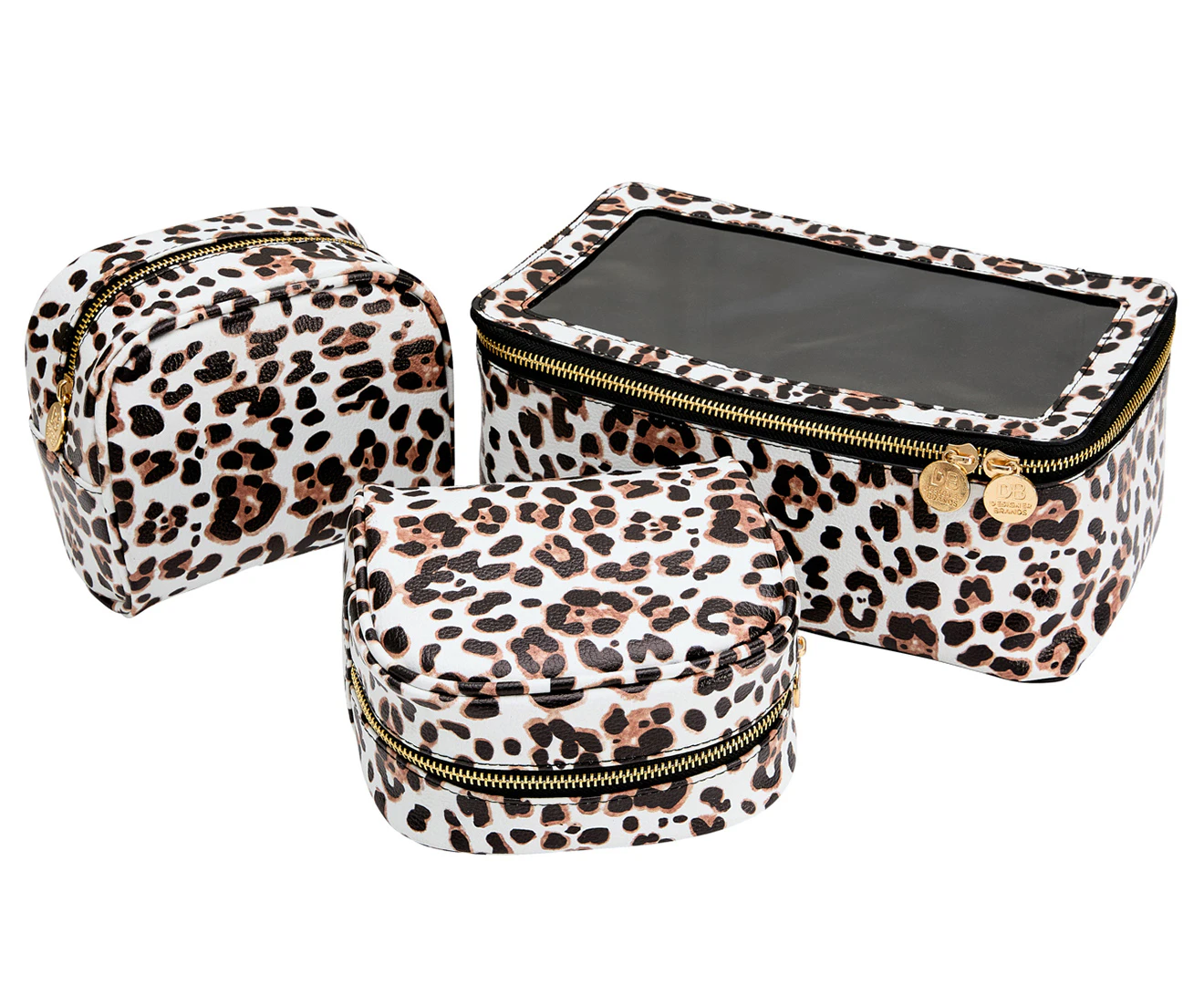 DB Cosmetics 3-Piece See-All Cosmetic Bag Set - Leopard