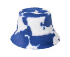 Cow Print Thickened Bucket Hat Plush Wide Brim Foldable Unisex Fisherman Cap Accessories - Blue