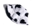 Cow Print Thickened Bucket Hat Plush Wide Brim Foldable Unisex Fisherman Cap Accessories - Cow