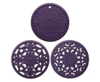 3Pcs Exquisite Hollow Carved Silicone Insulation Pad Anti-scald Pot Mat Coaster-Blue