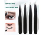 4Pcs/Set Eyebrow Tweezer Precise Hair Shaping Stainless Steel Eyelash Extension Clip Makeup Beauty Eyebrow Tool for Female-Black