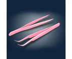 Curved Straight Stainless Steel Tweezers False Eyelash Rhinestone Nipper Picker-Pink