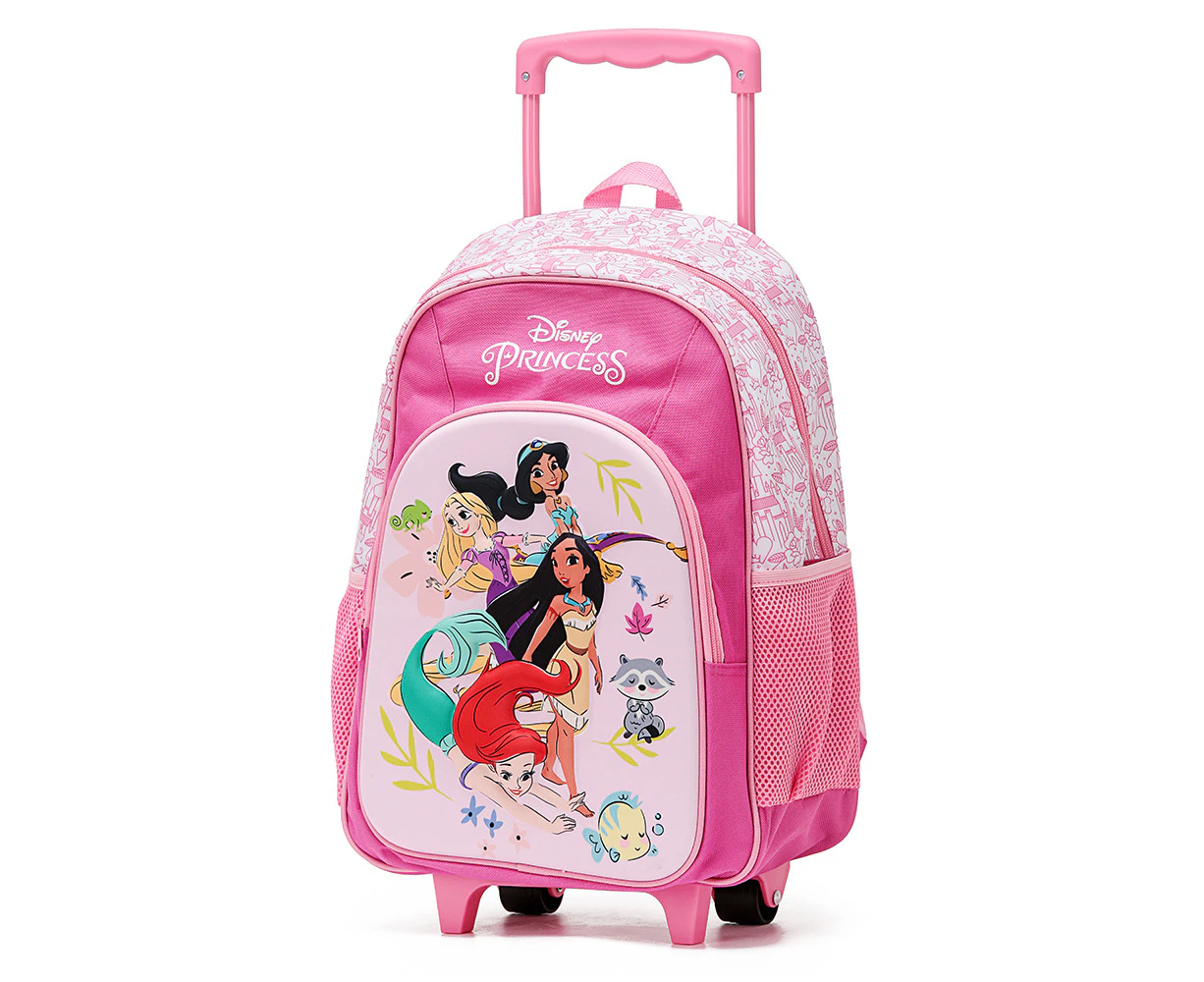 Disney Princesses Kids 17" Travel Trolley Bag School Backpack w/ Wheels Pink