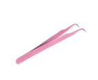 Stainless Steel False Eyelashes Tweezers Bend Straight Lashes Applicator Clip-Pink Bend