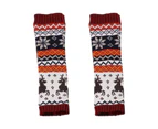 1 Pair Women Arm Warmer Deer Snowflake Knitted Autumn Winter Thick Warm Oversleeve Gloves for Christmas - Wine Red
