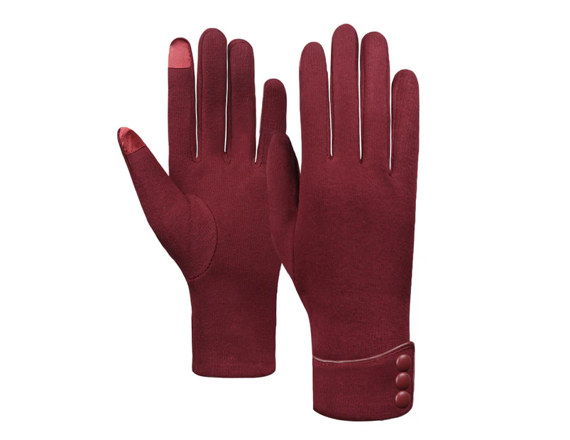 1 Pair Women Gloves Touch Screen Thicken Outdoor Full Fingers Winter Mittens for Skiing - Wine Red