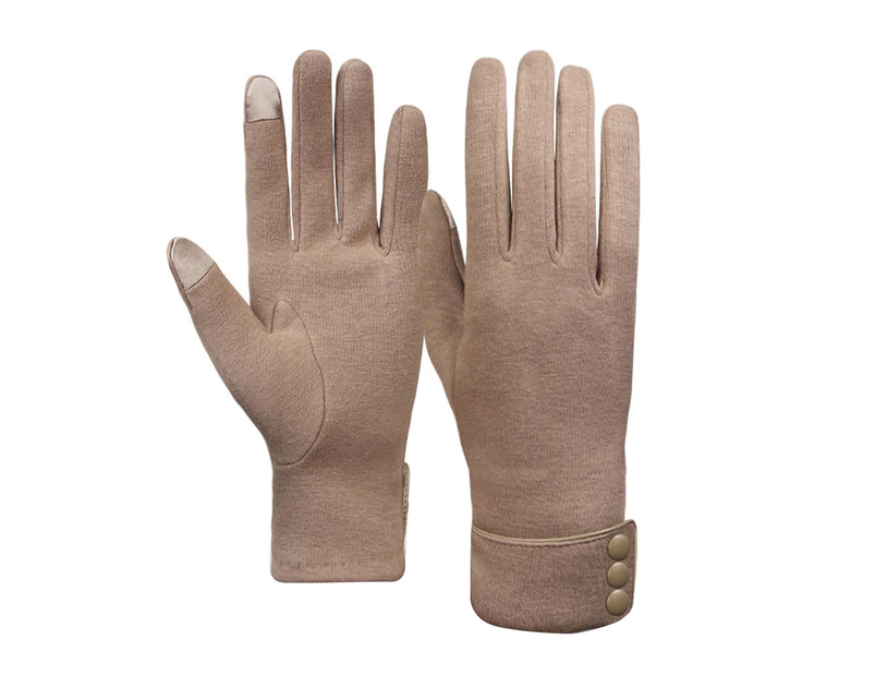 1 Pair Women Gloves Touch Screen Thicken Outdoor Full Fingers Winter Mittens for Skiing - Khaki
