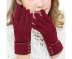 1 Pair Women Gloves Touch Screen Thicken Outdoor Full Fingers Winter Mittens for Skiing - Wine Red