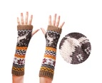 1 Pair Women Arm Warmer Deer Snowflake Knitted Autumn Winter Thick Warm Oversleeve Gloves for Christmas - Khaki
