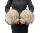 1 Pair Women Cuffs Faux Fur Autumn Winter Windproof Fluffy Wristbands for Daily Wear - Khaki