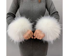 1 Pair Women Cuffs Faux Fur Autumn Winter Windproof Fluffy Wristbands for Daily Wear - White