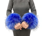 1 Pair Women Cuffs Faux Fur Autumn Winter Windproof Fluffy Wristbands for Daily Wear - Royal Blue