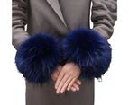 1 Pair Women Cuffs Faux Fur Autumn Winter Windproof Fluffy Wristbands for Daily Wear - Blue