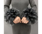1 Pair Women Cuffs Faux Fur Autumn Winter Windproof Fluffy Wristbands for Daily Wear - Black White