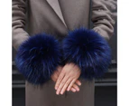 1 Pair Women Cuffs Faux Fur Autumn Winter Windproof Fluffy Wristbands for Daily Wear - Blue
