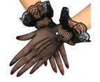 1 Pair Wedding Gloves Bowknot Rhinestone Elegant Good Elasticity Lace Gloves for Prom - Black