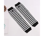 1 Pair Winter Arm Gloves Contrast Color Half Finger Warm Knitted Women Gloves for Daily Wear - White