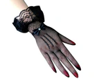 1 Pair Wedding Gloves Bowknot Rhinestone Elegant Good Elasticity Lace Gloves for Prom - Black