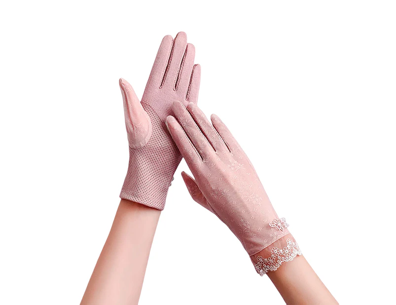 1 Pair Sun Protection Gloves Non-slip Breathable Full-finger Anti-UV Sunscreen Mesh Thin Gloves Cycling Accessories - Light Purple 5