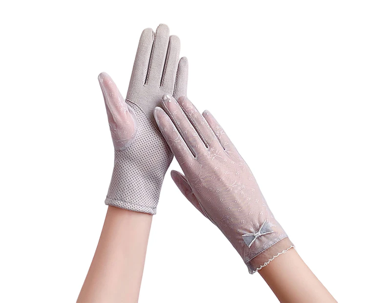 1 Pair Sun Protection Gloves Non-slip Breathable Full-finger Anti-UV Sunscreen Mesh Thin Gloves Cycling Accessories - Grey 4