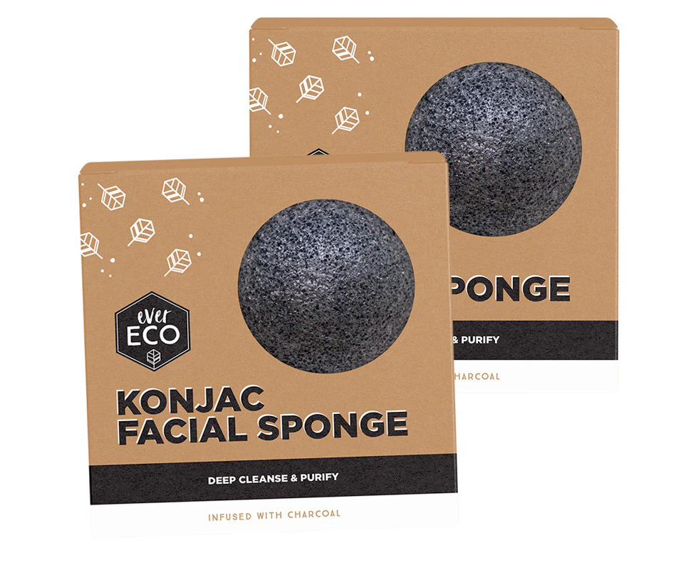 Natural Konjac Facial Sponge 2 Pack  Charcoal