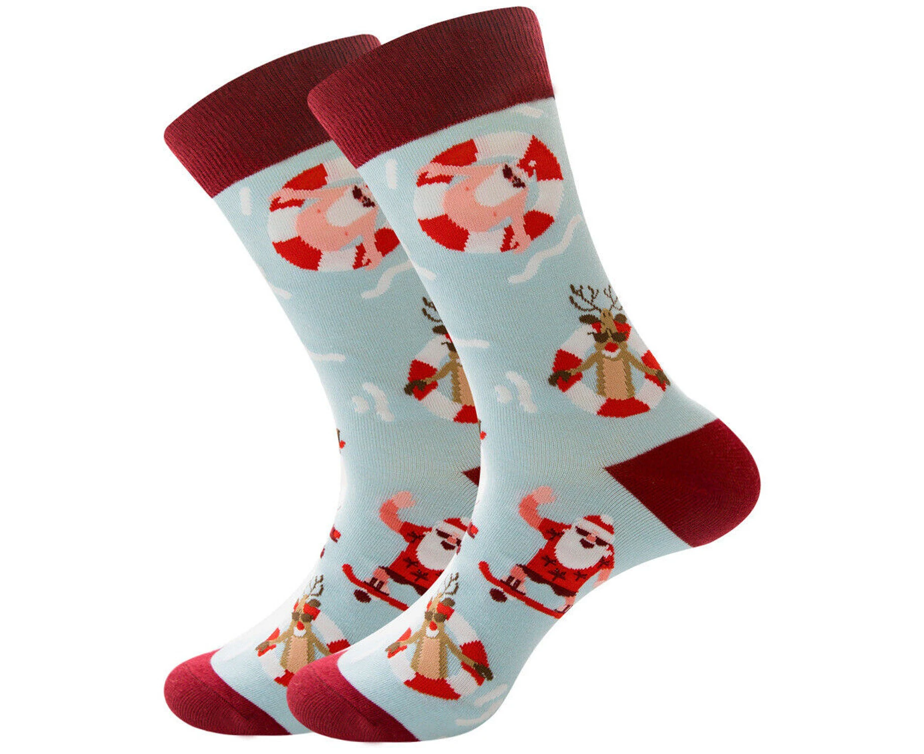 Xmas Men Cotton Socks Size 8-14 Funky Colourful Sox Novelty Party Gift Santa Design 10