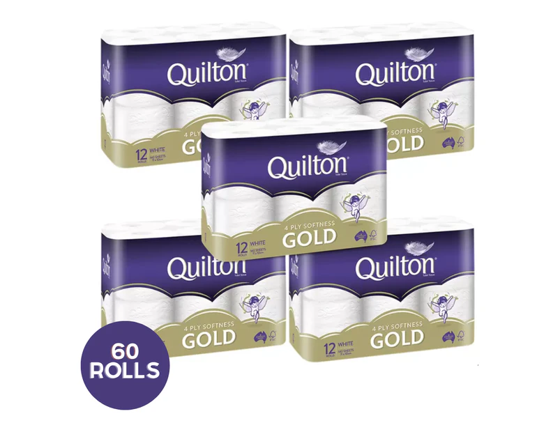 60X Quilton Gold Toilet Paper Tissue Rolls 4-Ply 140 Sheets Soft Roll White