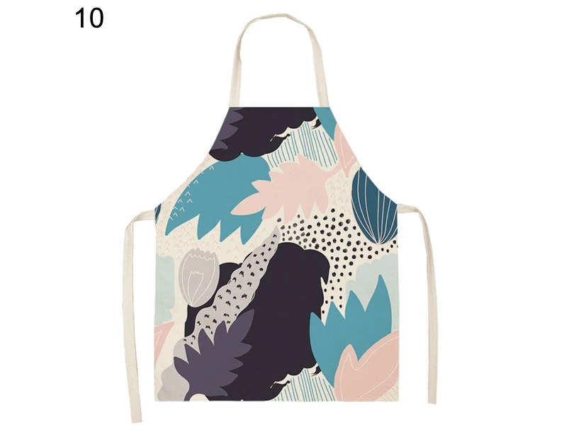 Women Apron Adjustable Breathable Cotton Flax Unisex Printed Adults Apron for Housework-S 10