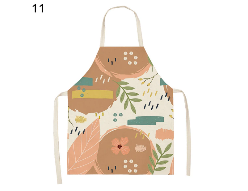 Women Apron Adjustable Breathable Cotton Flax Unisex Printed Adults Apron for Housework-S 11