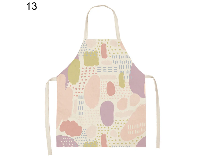 Women Apron Adjustable Breathable Cotton Flax Unisex Printed Adults Apron for Housework-S 13