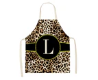Kitchen Apron Soft Touch Wide Application Flax Leopard Print Alphabet Cooking Bib Household Supplies-L